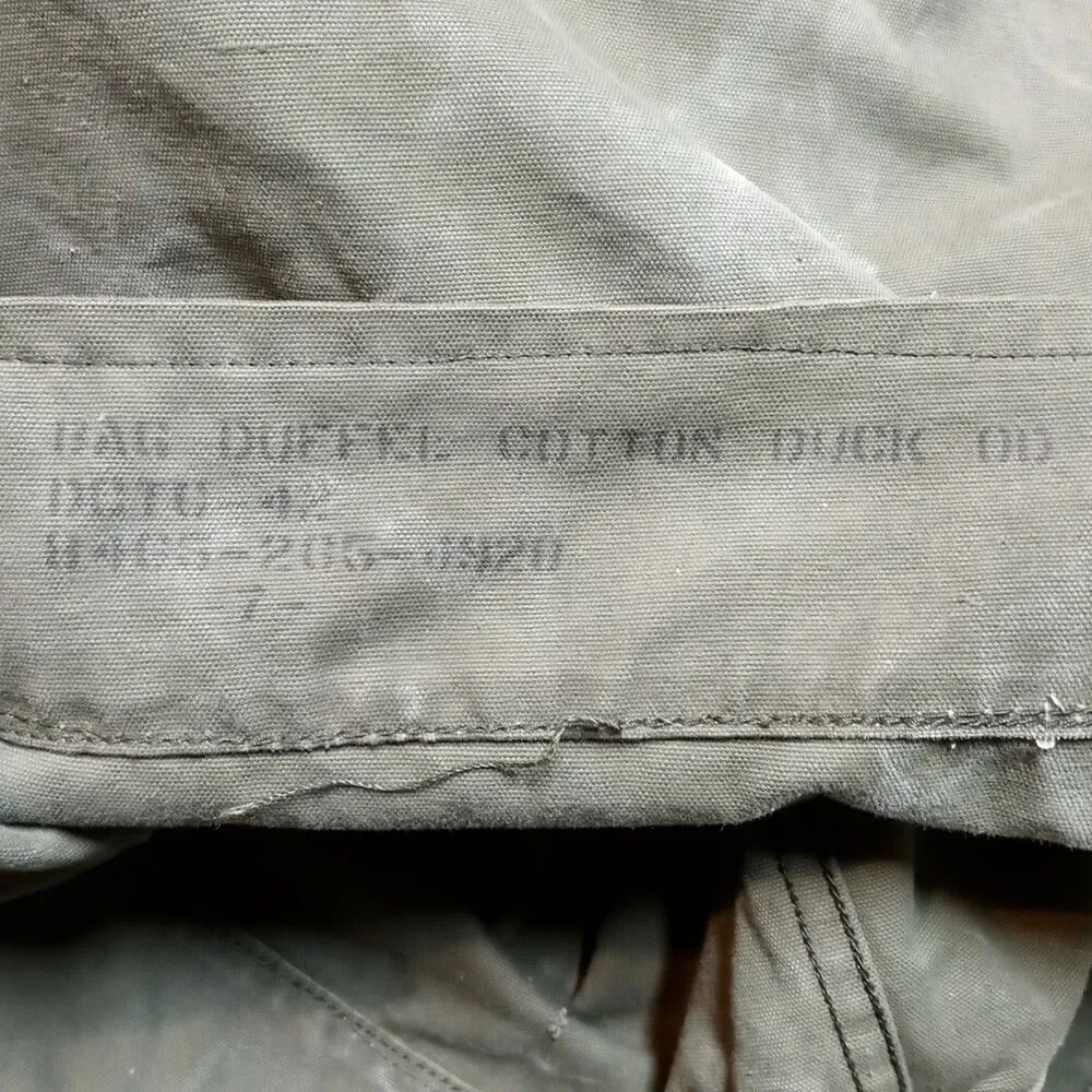 Vintage US Army Top Load Duffel Bag Large Olive Green Duck Canvas Military OD